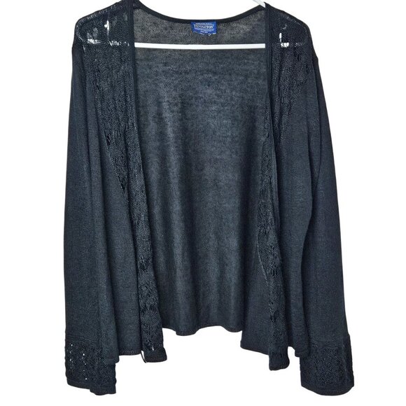 Pendleton Womens Black Knit Cardigan Lace‎ crochet Trim Size Medium Open Front - Picture 1 of 9